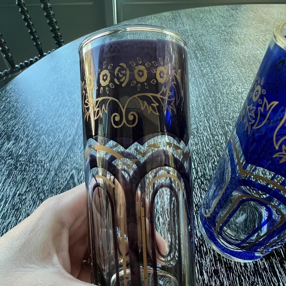 Set of 6 late 20th century glass candleholder vases with moorish Alhambra design